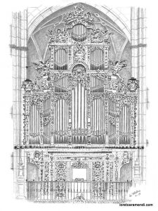 Dibujo de la Fachada del Organo Pedro Echavarria de la Catedral de Salamanca -